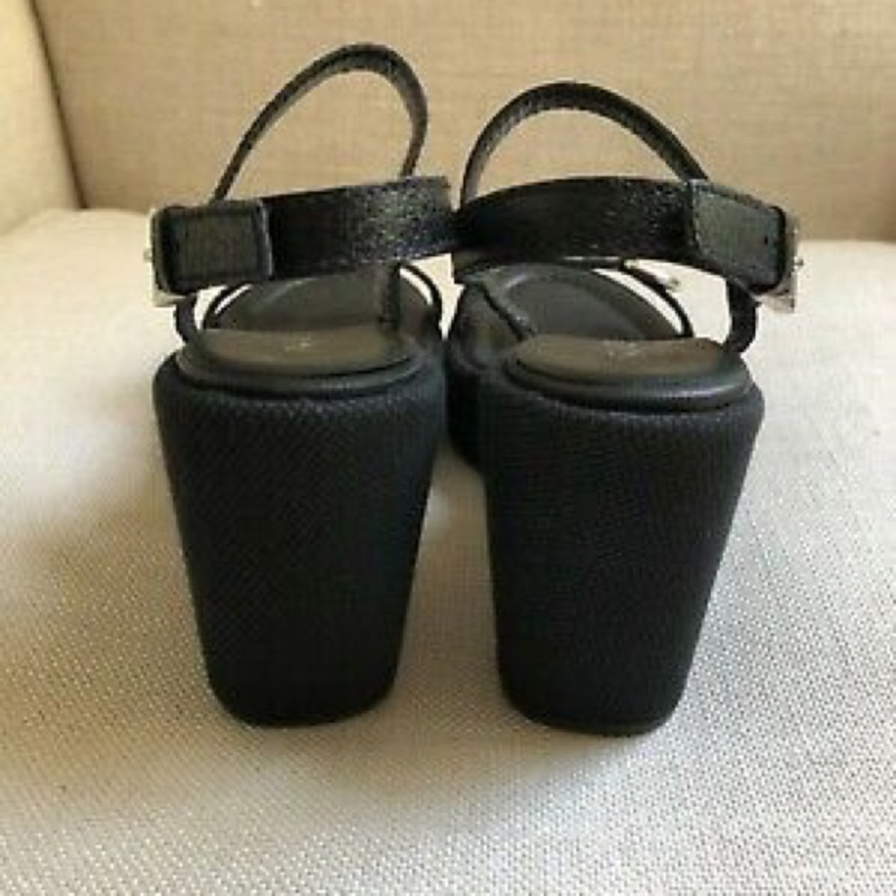 Prada Platform Sandals Black Leather Wedge Buckle - Picture 6 of 8